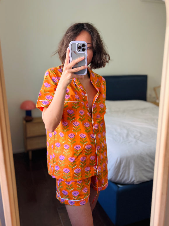 Pigiama corto arancione fiori