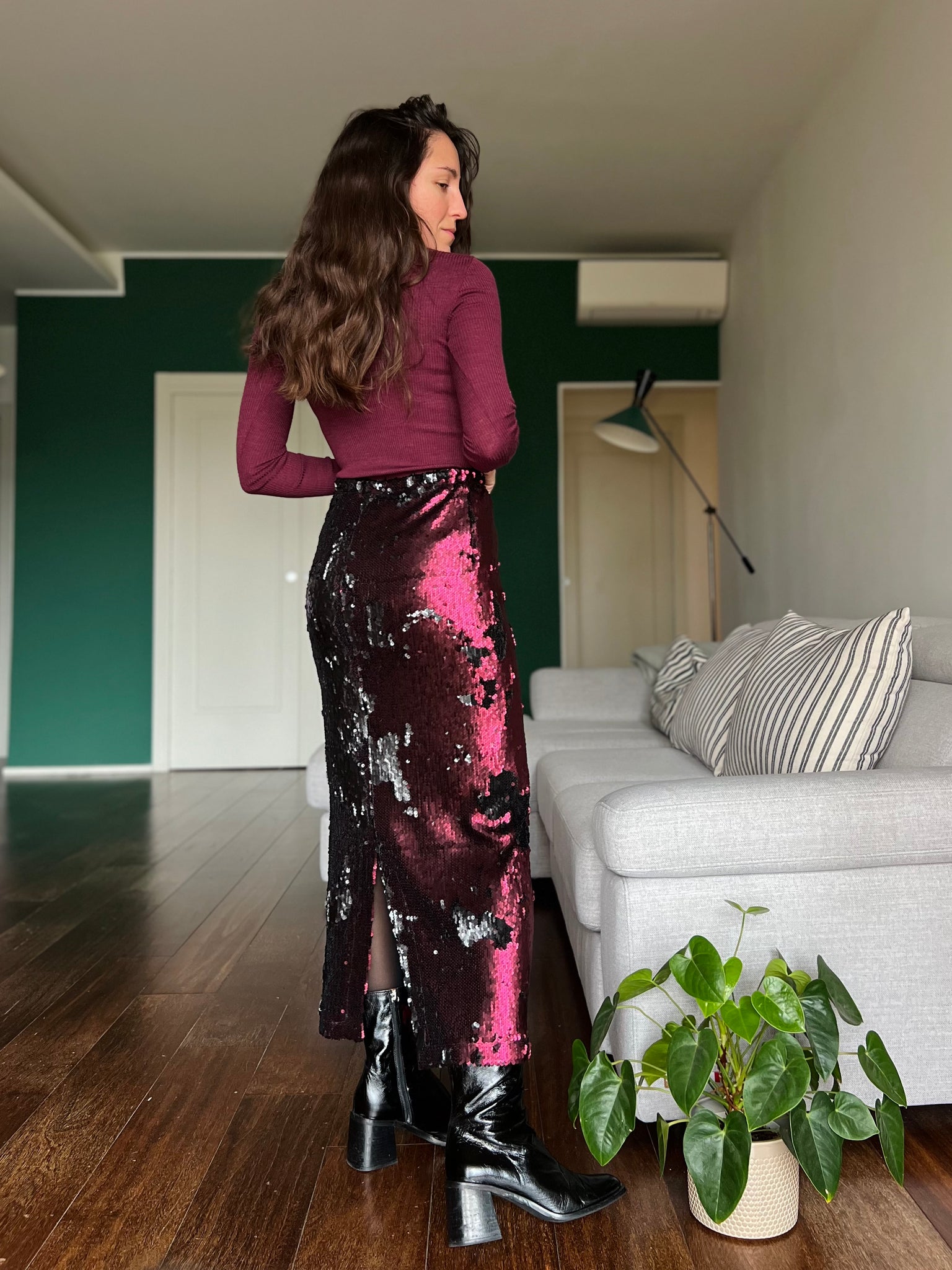 Gonna Per Albero Di Natale FUHSY In Velluto Con Paillettes, 116 Cm, Fucsia, Lussuosa, Rotonda, Per Alberi Grandi