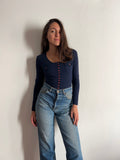 Body con bottoni e tasche blu