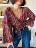 Camicia indiana incrociata fiorellini rossi