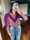 Camicia con inserti in velluto viola