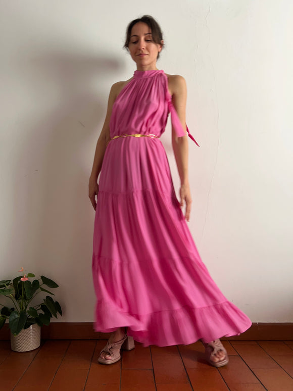 Abito scollo americano seta rosa freddo