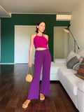 Pantalone plissé in maglia di cotone prugna
