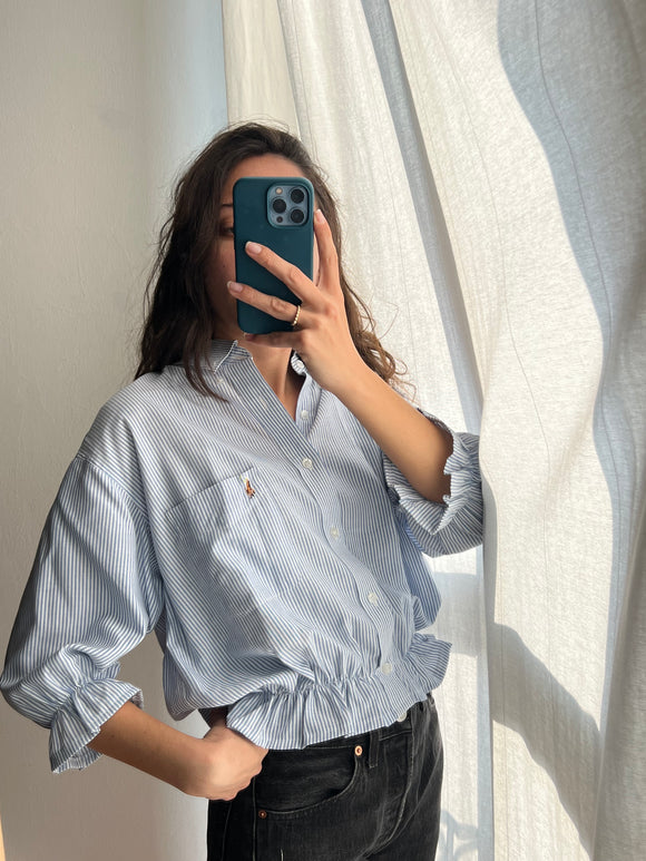 Camicia Gilbi Ralph Lauren righine bianche e azzurre con tasca