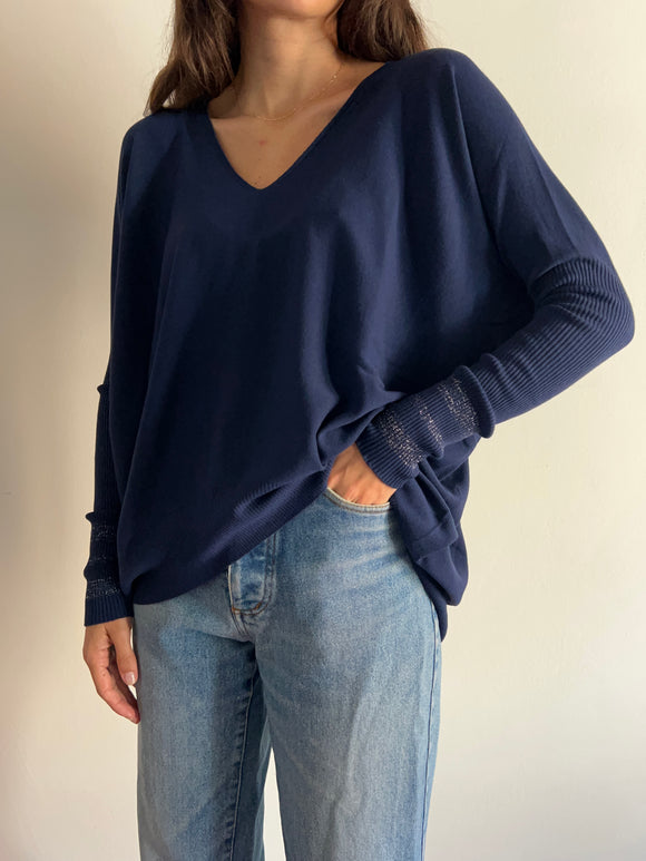 Maxi maglione blu con lurex