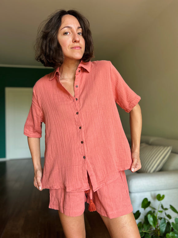 Camicia in garza di cotone rosa