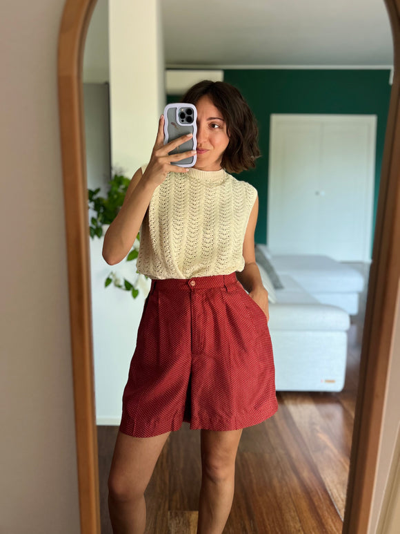Bermuda di seta bordeaux a pois