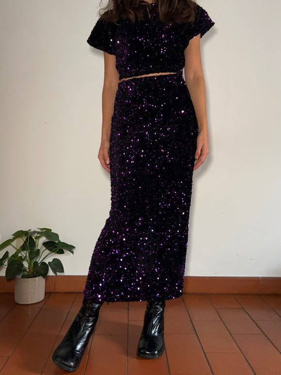 Gonna pencil paillettes viola