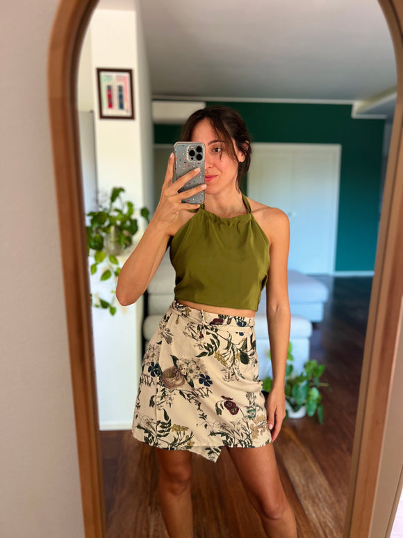 Gonna a portafoglio beige fiori