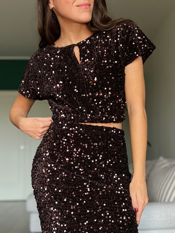 PRE ORDINE • Top paillettes marroni