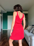 Top a coste in maglia di cotone fragola