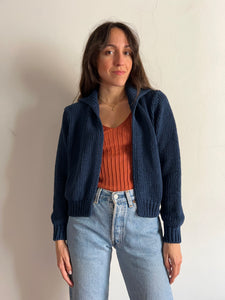 Cardigan corto cotone blu