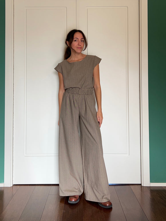 PRE ORDINE • Panta palazzo misto lana beige gessato