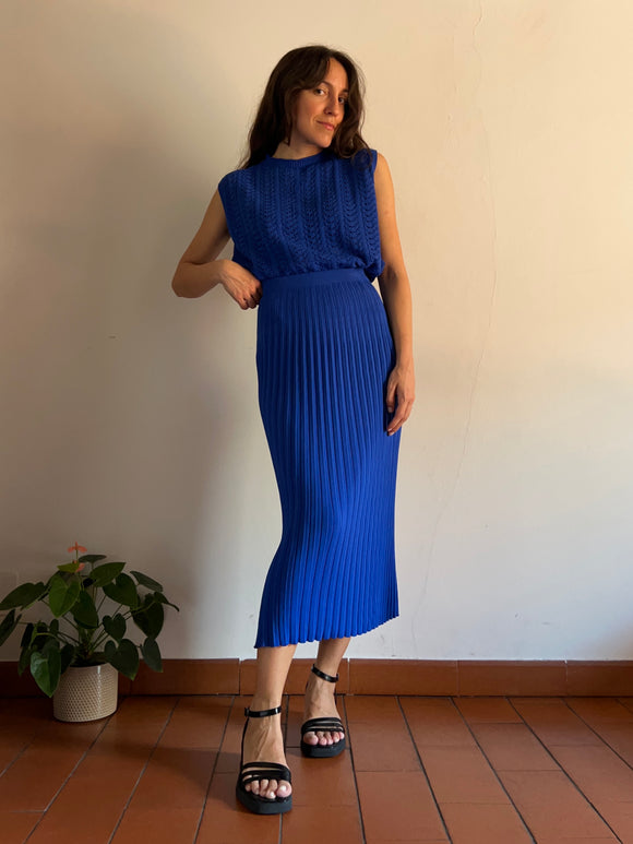 Gonna plissé in maglia di cotone bluette