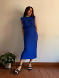 Gonna plissé in maglia di cotone bluette