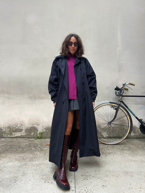 Maxi trench sartoriale nero