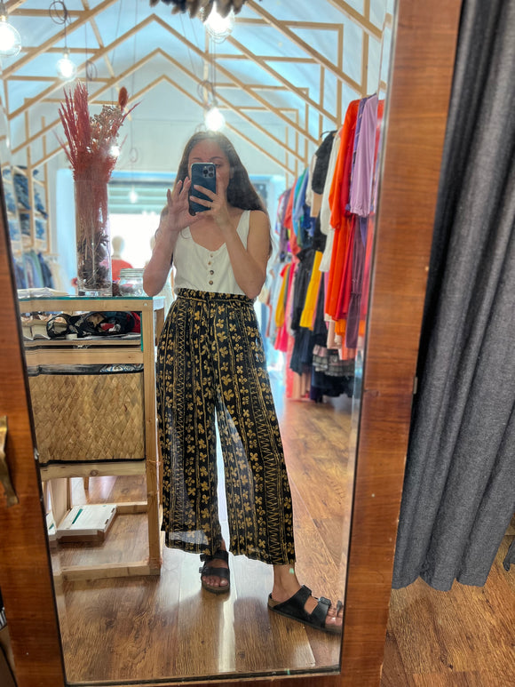 Pantalone ampio nero e senape