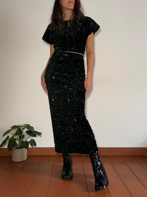Gonna pencil paillettes verdi
