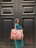 Maxi borsa trapuntata in velluto • rosa
