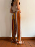 Pantalone a righe marrone-senape-bordeaux