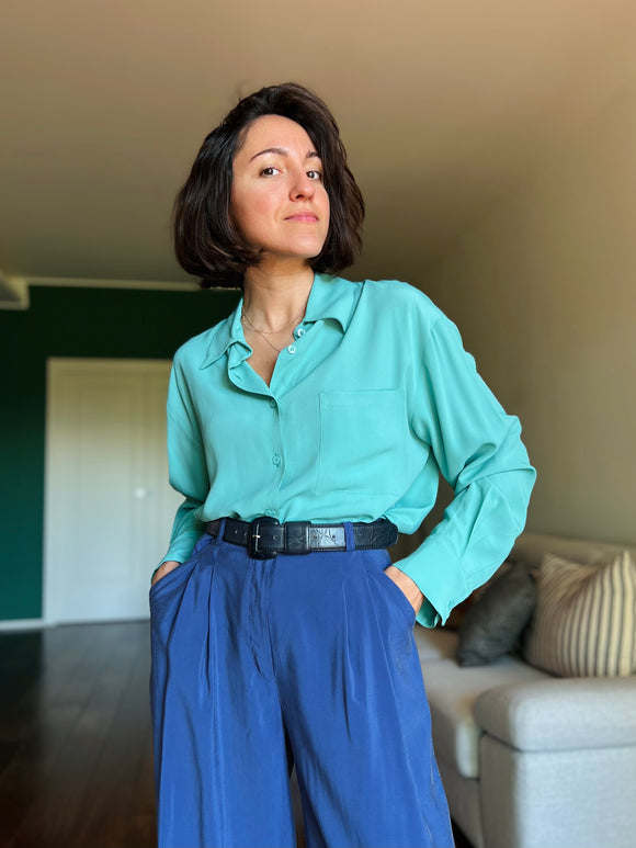 Camicia sartoriale seta verde acqua