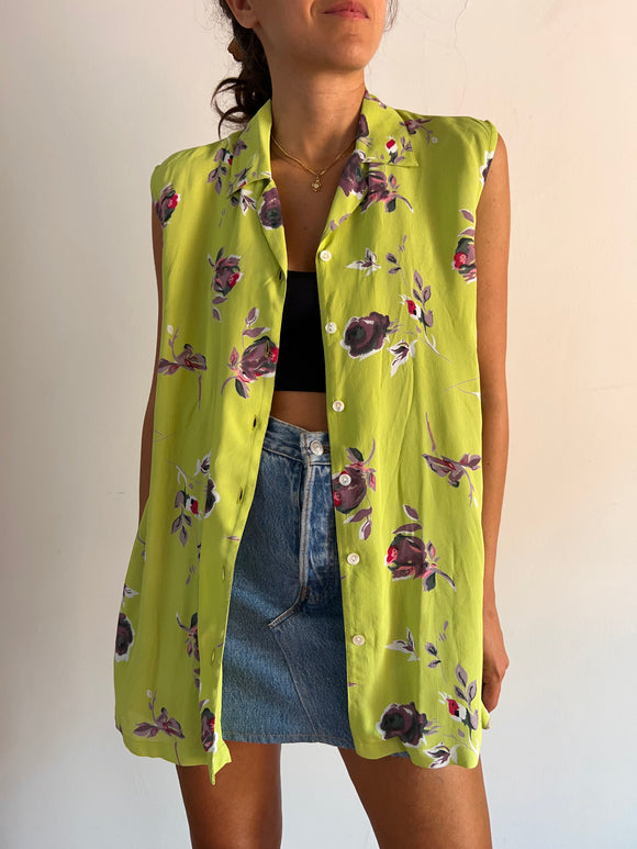 Camicia lunga verdina a fiori