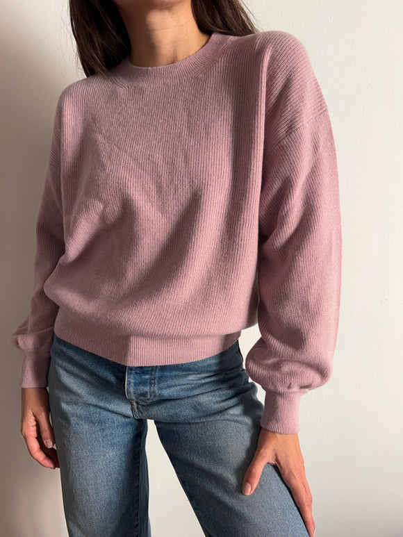 Maglione cachemire manica arricciata malva chiaro