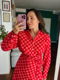 Camicia di cotone quadri rossi e rosa