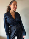 Camicia sartoriale incrociata raso blu