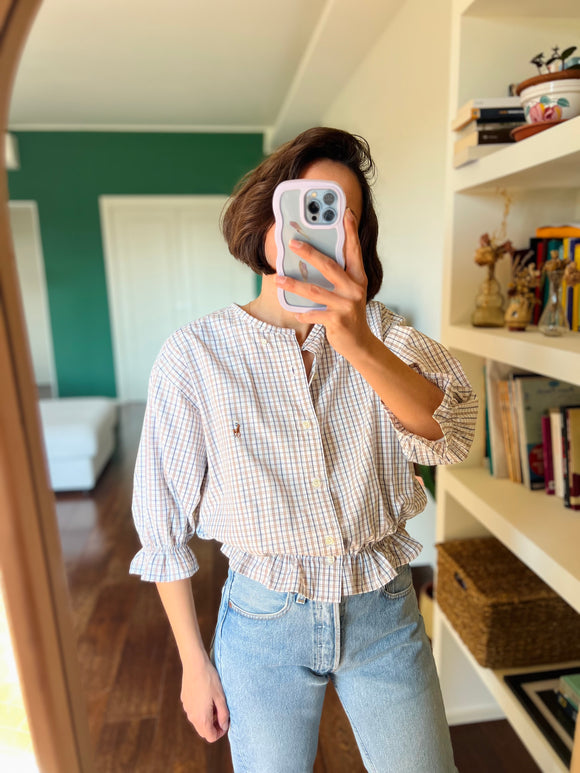 Camicia Gilbi Ralph Lauren bianca quadretti blu e marroni