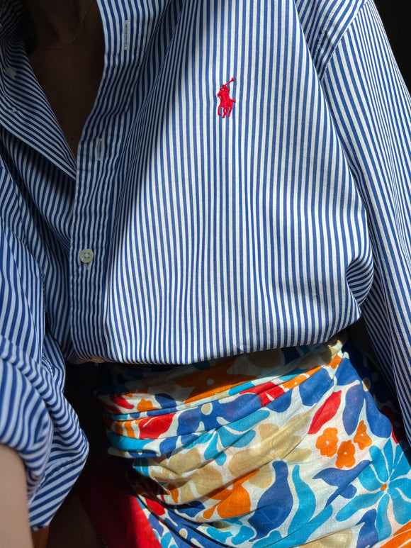 Combo pareo + camicia Ralph Lauren • fiori grandi e righe blu
