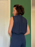 Top con bottoni in maglia di cotone blu
