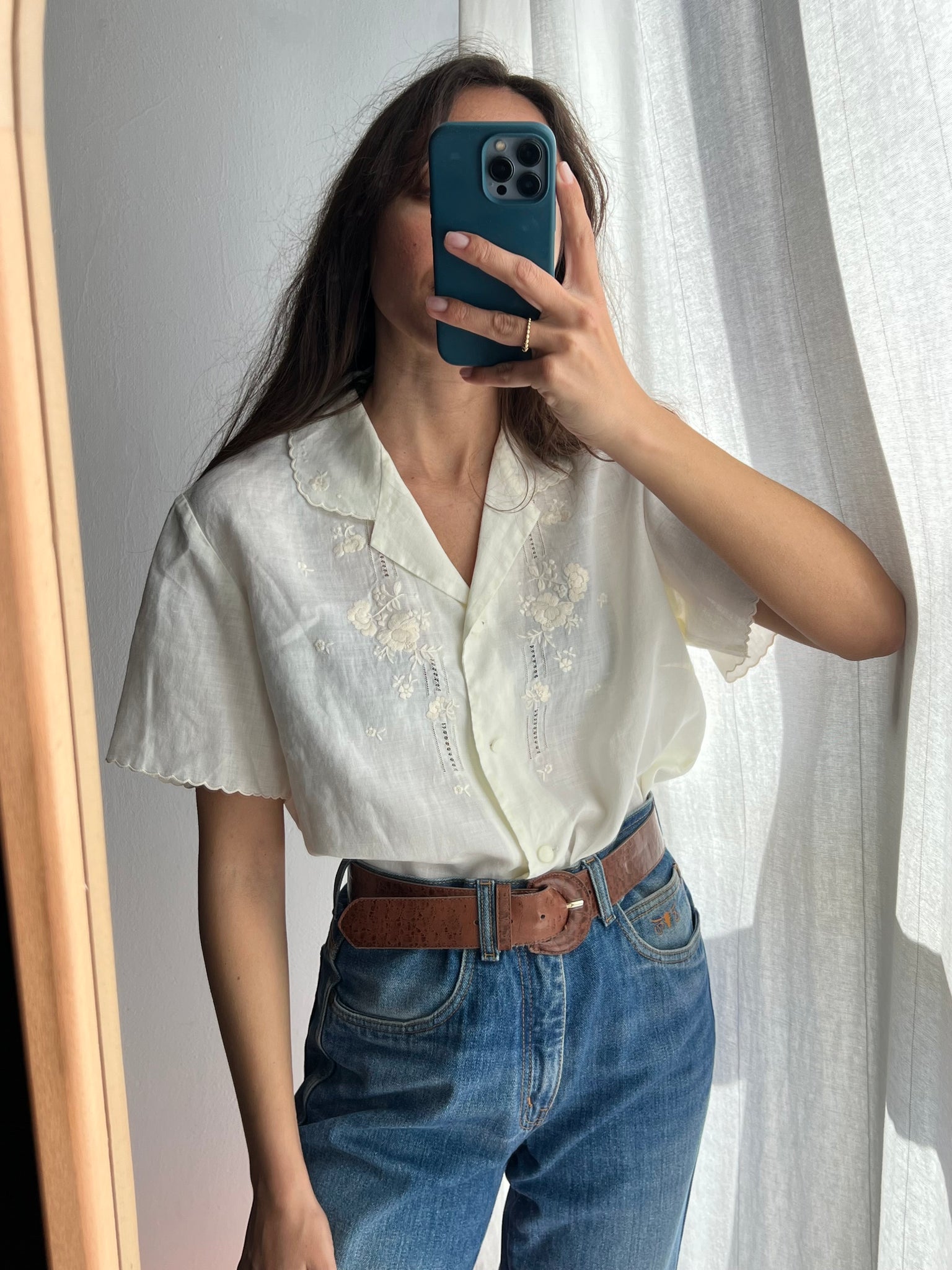Camicia panna di lino ricamata Celestina Vintage