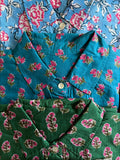 Camicia di cotone verde fiori