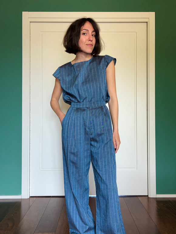 PRE ORDINE • Pantalone sartoriale con le pince lino righe