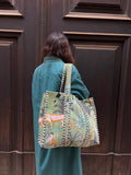 Maxi borsa trapuntata in velluto • verde leopardi