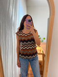 Maglietta sartoriale in maglia tipo Missoni marrone e viola