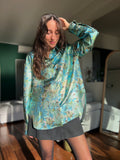 Camicia sartoriale seta fiorata verde acqua