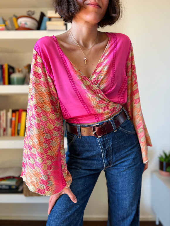 Camicia indiana incrociata fuxia zigzag