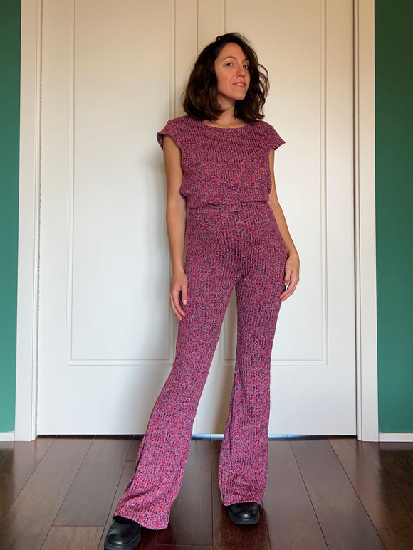 Pantalone a zampa in maglia mélange