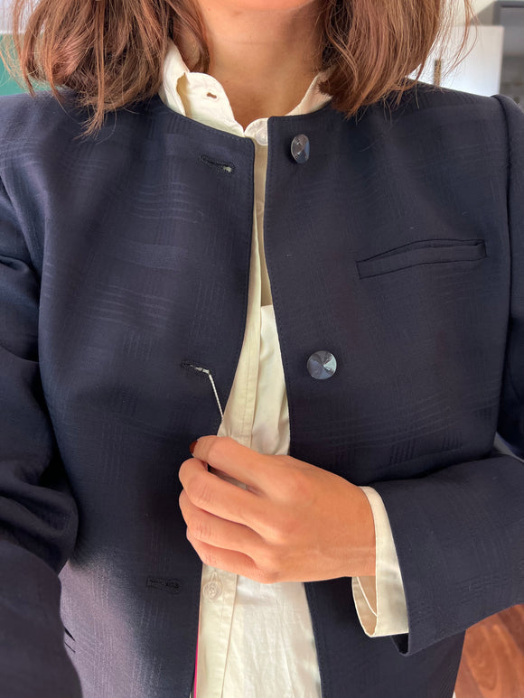 Giacca corta blu tartan tono su tono