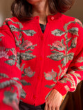 Cardigan rosso con fiori