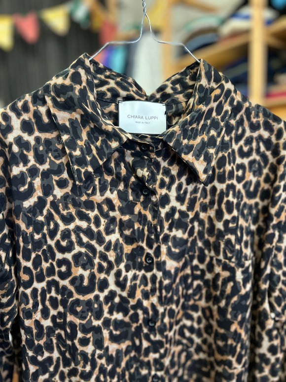 Camicia ampia cotone leopardato