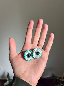 Orecchini clip fiore turchese