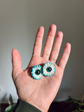 Orecchini clip fiore turchese