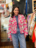 Giacca trapuntata double-face • modello cardigan • fiori fuxia