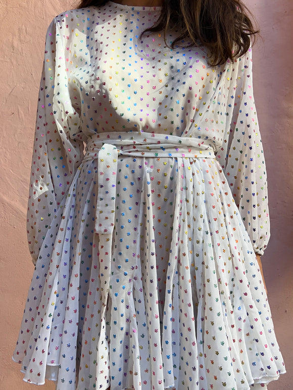 PRE ORDINE • Abito con cintura pois arcobaleno