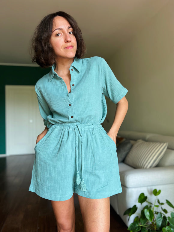 Pantaloncino in garza di cotone verde acqua