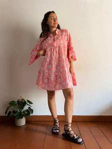 PRE ORDINE • Abito corto ampio rosa ricamato