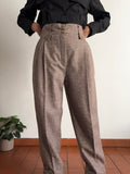 Pantalone di lana con profili in pelle